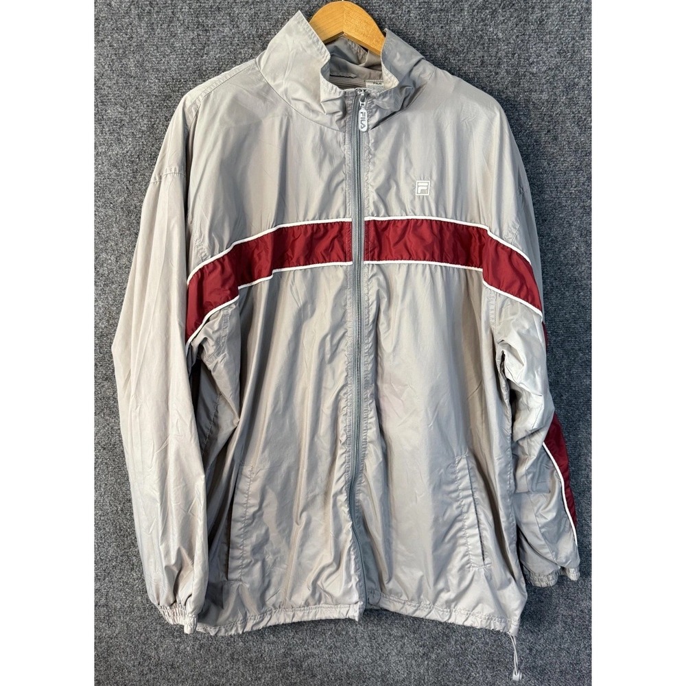 Vtg Fila Windbreaker Track Jacket Men's Size XXL Grey Burgundy Stripe Full Zip